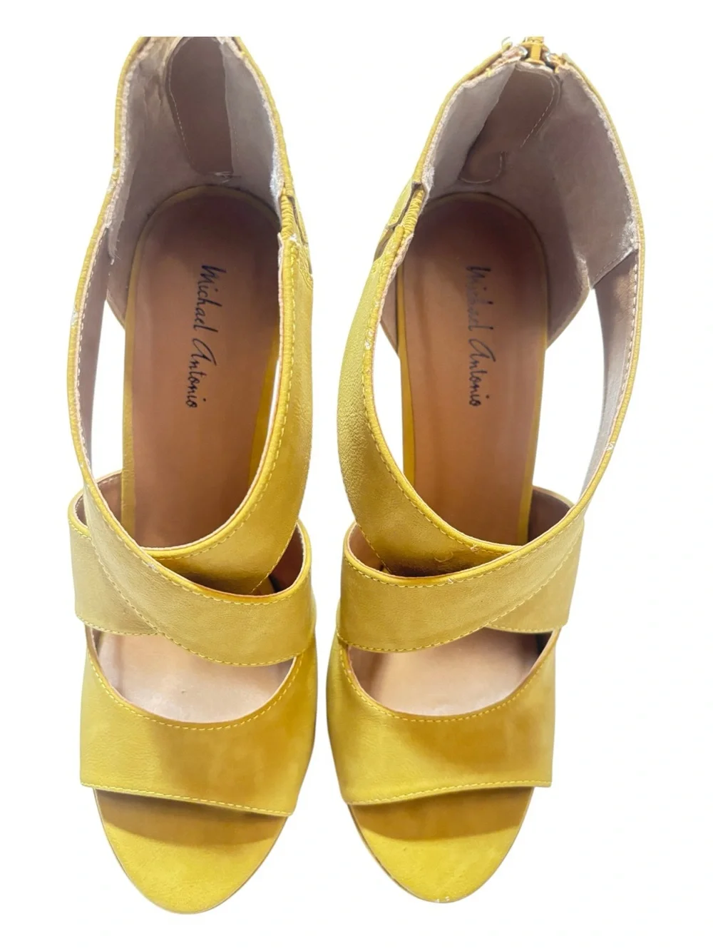 Michael Antonio Mustard Yellow Crisscross Stiletto Sandals
